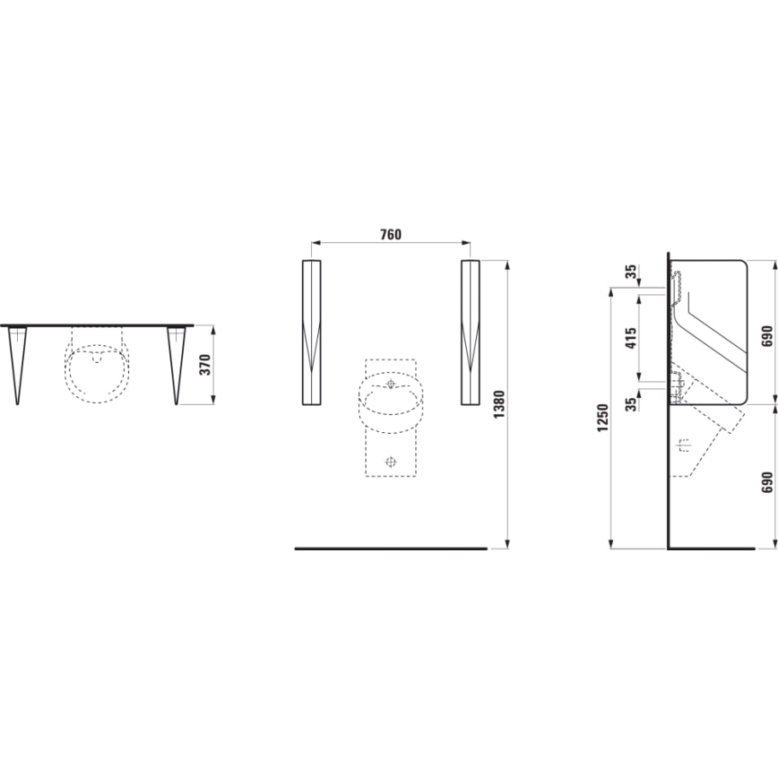 LAUFEN H8472800200001 - Urinaalijakoseinä VAL 69 x 37 cm, keramiikka/kiiltävä musta