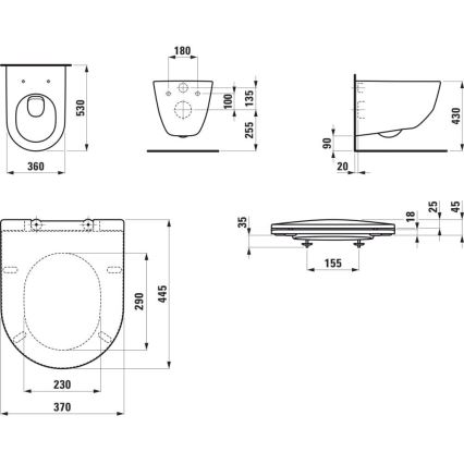 LAUFEN H8669530000001 - Seinään asennettava WC PRO keramiikka/valkoinen + WC-istuin SoftClose PRO duroplast/valkoinen