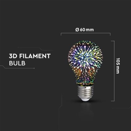 LED 3D Koristepolttimo FILAMENT A60 E27/3W/230V 3000K