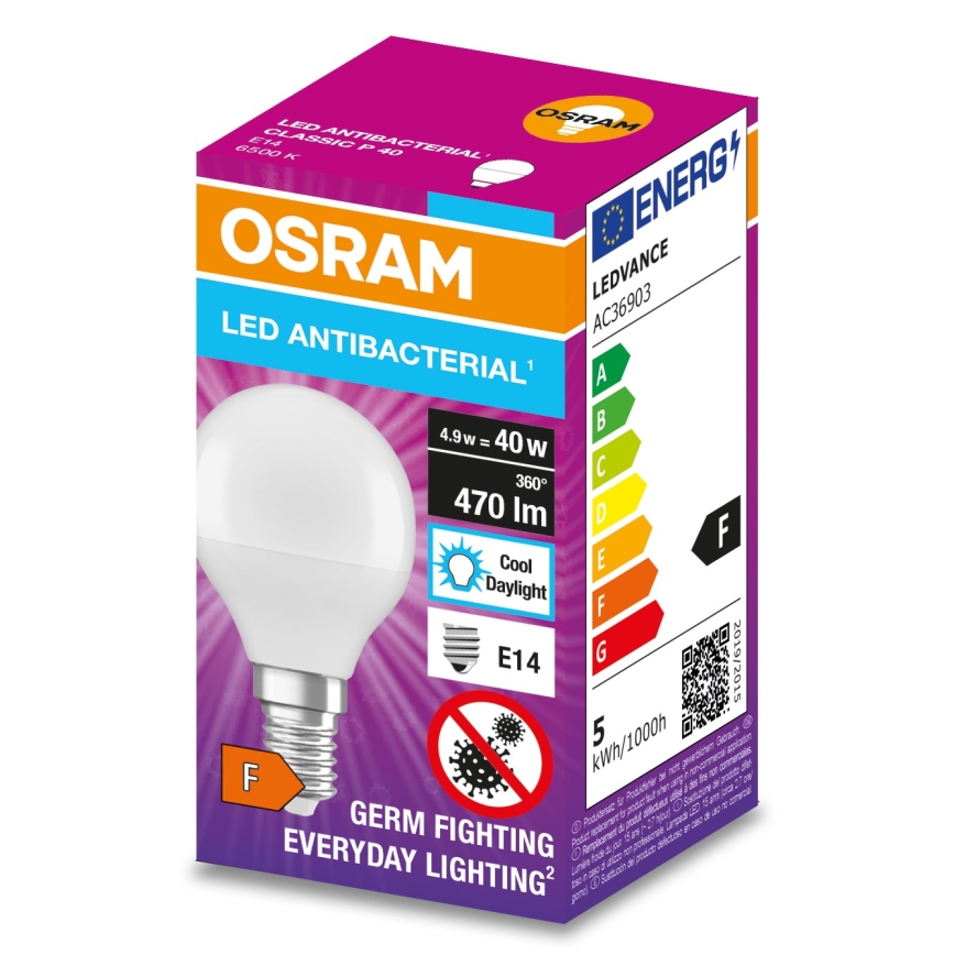 LED Antibakteerinen polttimo P40 E14/4,9W/230V 6500K - Osram