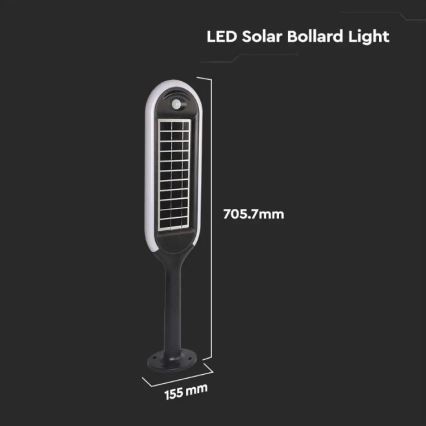 LED Aurinkennolamppu liike- ja hämärätunnistimella BOLLARD LED/5W/5,5V IP65 3000K 70cm