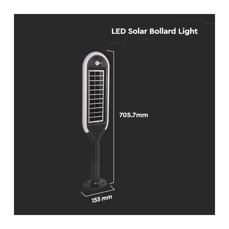 LED Aurinkennolamppu liike- ja hämärätunnistimella BOLLARD LED/5W/5,5V IP65 3000K 70cm