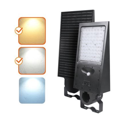 LED himmennettävä aurinkokäyttöinen katulamppu anturilla STREET LED/30W/9,6V 3000/4000K 6000 mAh IP65 + kauko-ohjain
