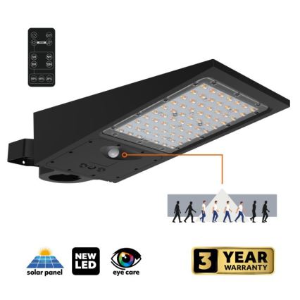 LED himmennettävä aurinkokäyttöinen katulamppu anturilla STREET LED/30W/9,6V 3000/4000K 6000 mAh IP65 + kauko-ohjain