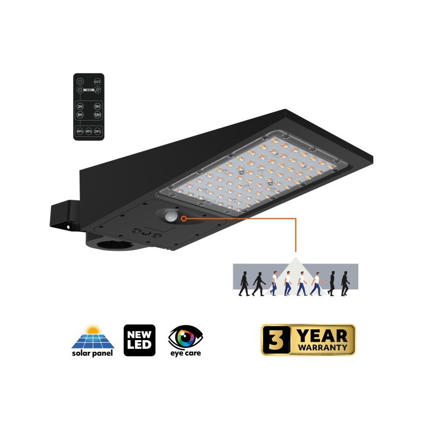 LED himmennettävä aurinkokäyttöinen katulamppu anturilla STREET LED/30W/9,6V 3000/4000K 6000 mAh IP65 + kauko-ohjain