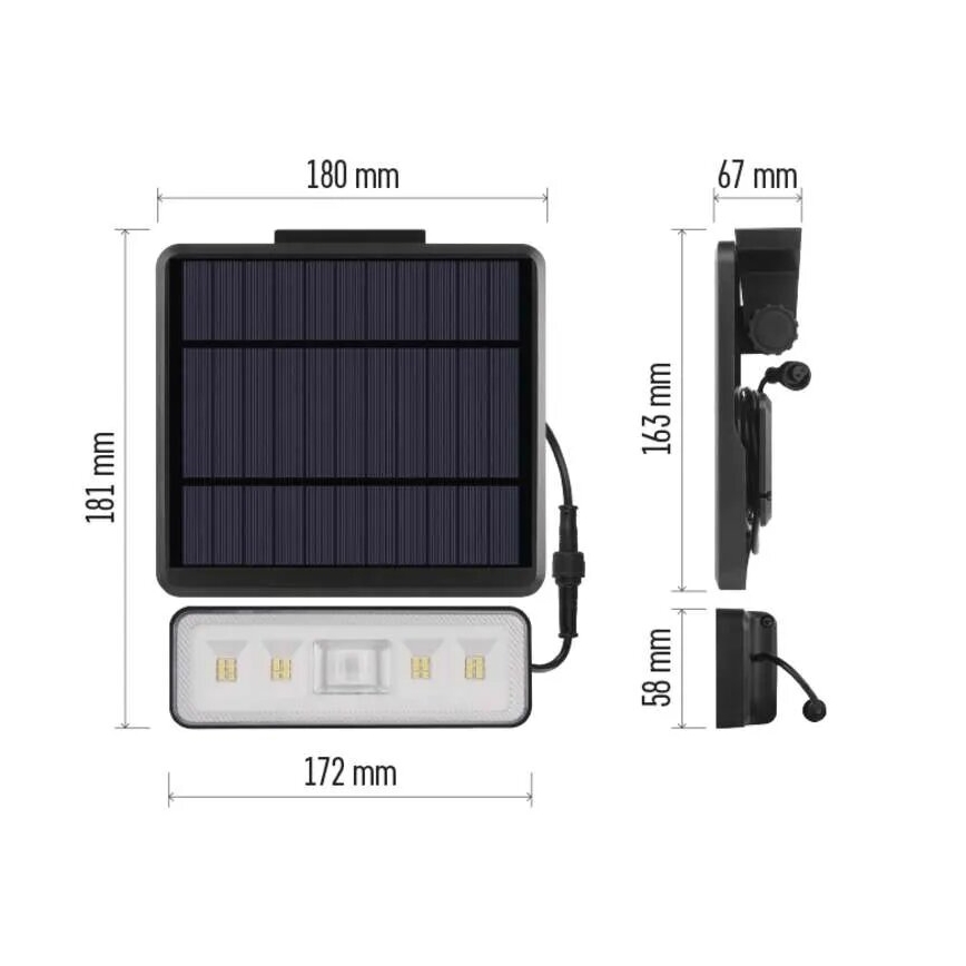 LED aurinkokennovalo liiketunnistimella LED/3,7V 2500mAh 4000K IP54