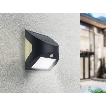 Aurinkokäyttöinen LED-seinävalaisin tunnistimella LED/3W/3,7V 3000/4000K 1200 mAh IP54 musta
