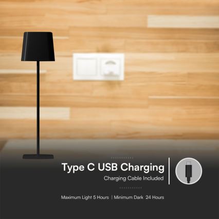 LED Aurinkokenno himmennettävä magneettinen kosketus ladattava pöytävalaisin LED/5W/5V 3000-6000K 3600 mAh IP65 musta
