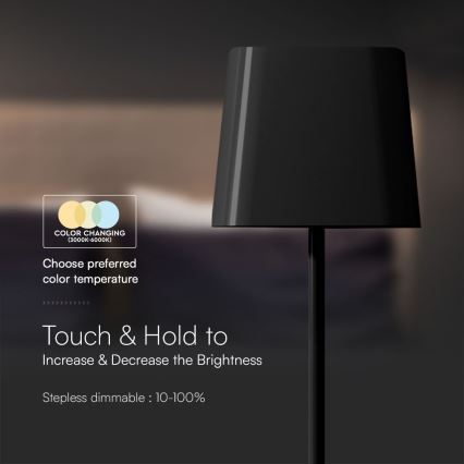 LED Aurinkokenno himmennettävä magneettinen kosketus ladattava pöytävalaisin LED/5W/5V 3000-6000K 3600 mAh IP65 musta