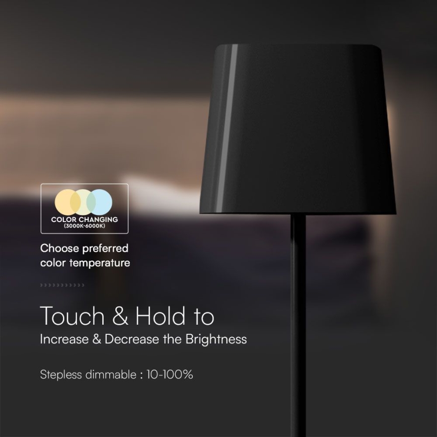LED Aurinkokenno himmennettävä magneettinen kosketus ladattava pöytävalaisin LED/5W/5V 3000-6000K 3600 mAh IP65 musta
