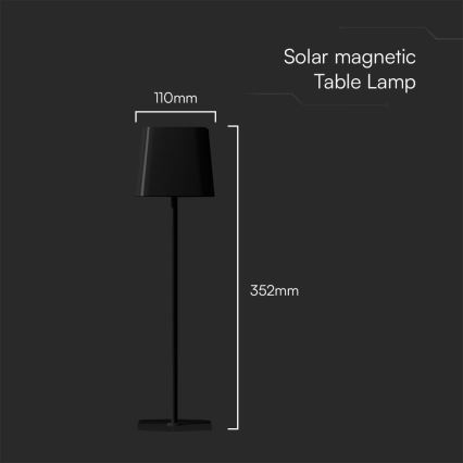 LED Aurinkokenno himmennettävä magneettinen kosketus ladattava pöytävalaisin LED/5W/5V 3000-6000K 3600 mAh IP65 musta