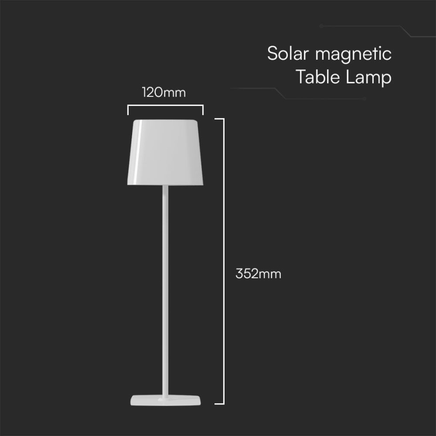 LED Aurinkokenno himmennettävä magneettinen kosketus ladattava pöytävalaisin LED/5W/5V 3000-6000K 3600 mAh IP65 valkoinen
