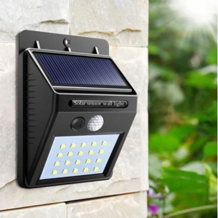 LED aurinkokenno seinävalaisin anturilla LED/0,55W/3,7V IP65