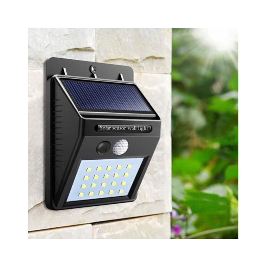 LED aurinkokenno seinävalaisin anturilla LED/0,55W/3,7V IP65