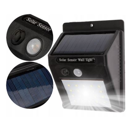 LED aurinkokenno seinävalaisin anturilla LED/0,55W/3,7V IP65