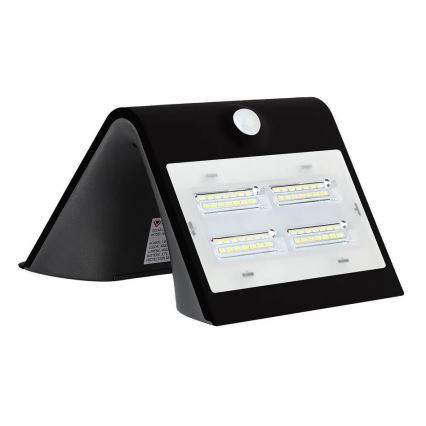 LED aurinkokenno seinävalaisin anturilla LED/3W/3,7V 3000/4000K IP65 musta