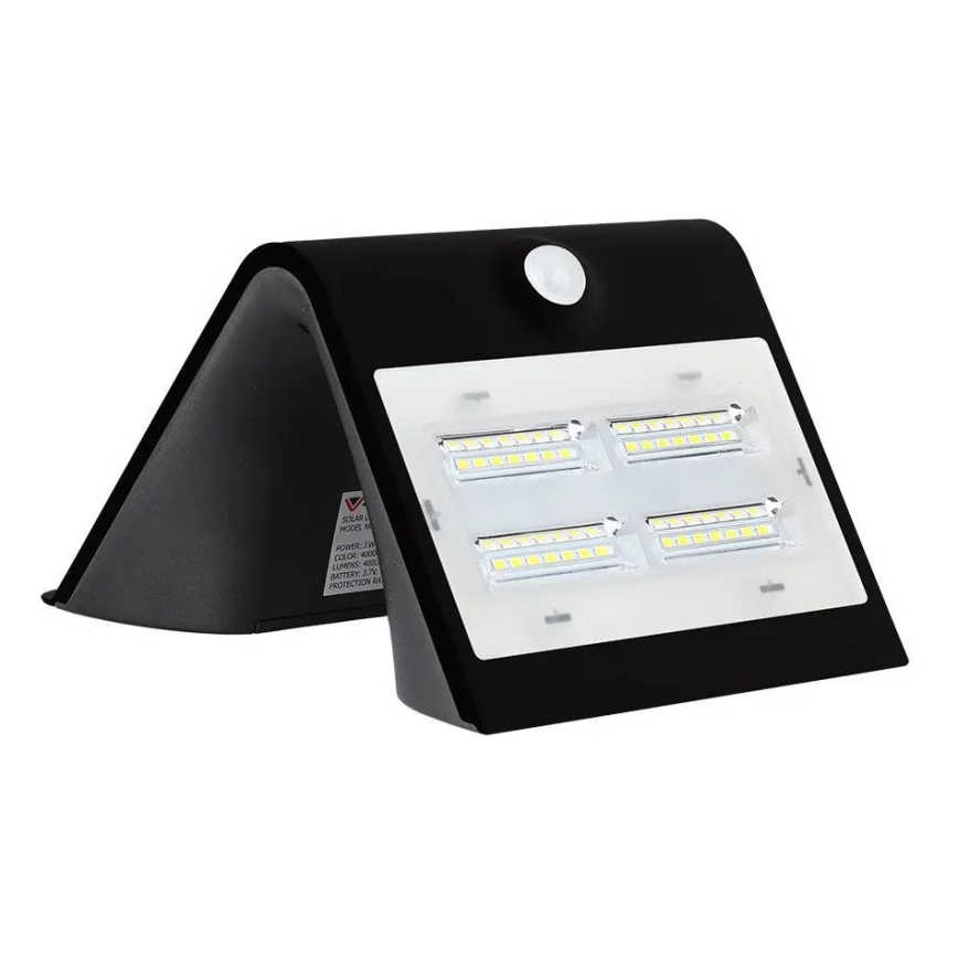 LED aurinkokenno seinävalaisin anturilla LED/3W/3,7V 3000/4000K IP65 musta