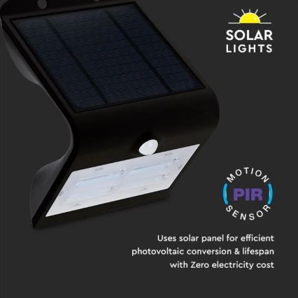 LED aurinkokenno seinävalaisin anturilla LED/3W/3,7V 3000/4000K IP65 musta