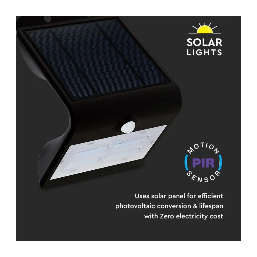 LED aurinkokenno seinävalaisin anturilla LED/3W/3,7V 3000/4000K IP65 musta