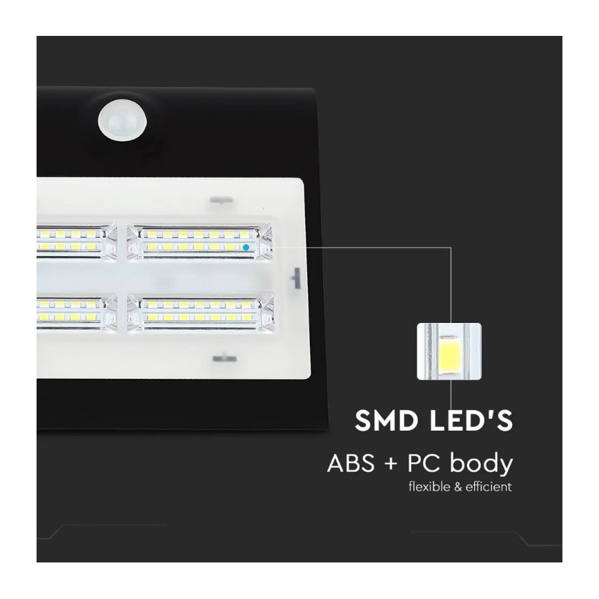LED aurinkokenno seinävalaisin anturilla LED/3W/3,7V 3000/4000K IP65 musta