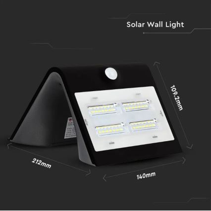 LED aurinkokenno seinävalaisin anturilla LED/3W/3,7V 3000/4000K IP65 musta