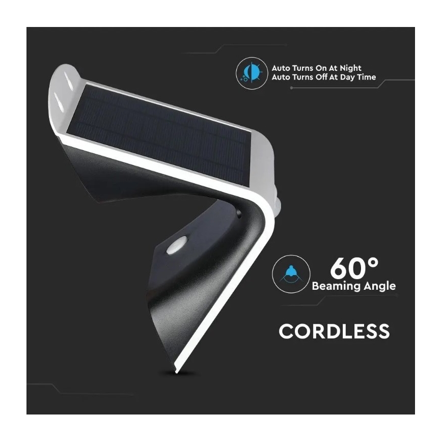 LED aurinkokenno seinävalaisin anturilla LED/3W/3,7V 3000/4000K IP65 valkoinen