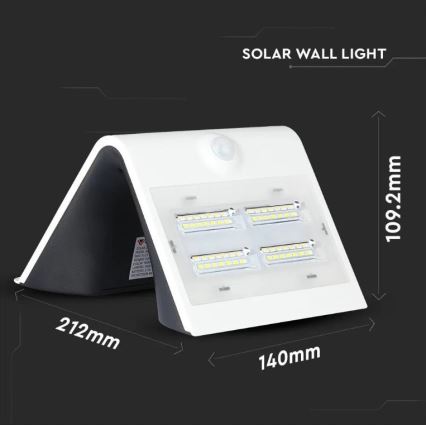 LED aurinkokenno seinävalaisin anturilla LED/3W/3,7V 3000/4000K IP65 valkoinen