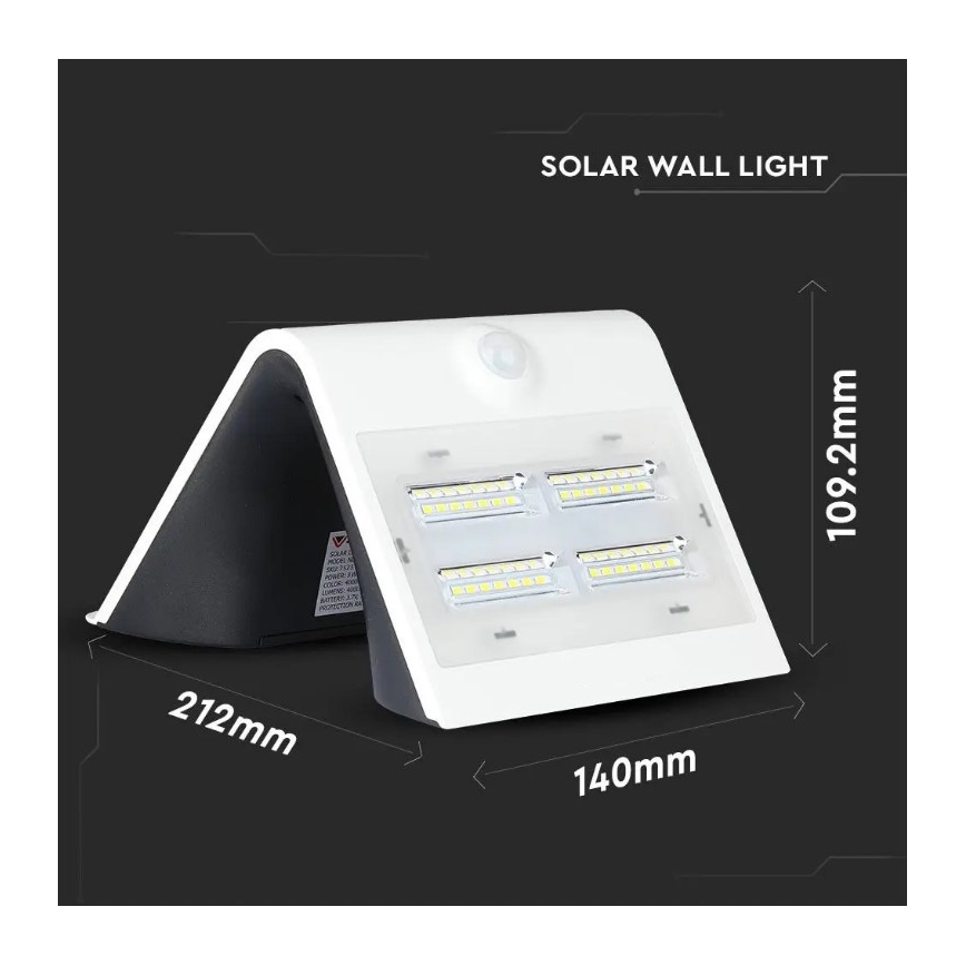 LED aurinkokenno seinävalaisin anturilla LED/3W/3,7V 3000/4000K IP65 valkoinen