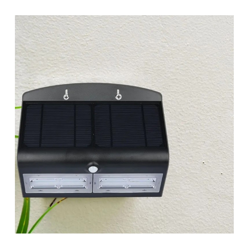 LED aurinkokenno seinävalaisin anturilla LED/7W/3,7V 4000K IP65 musta