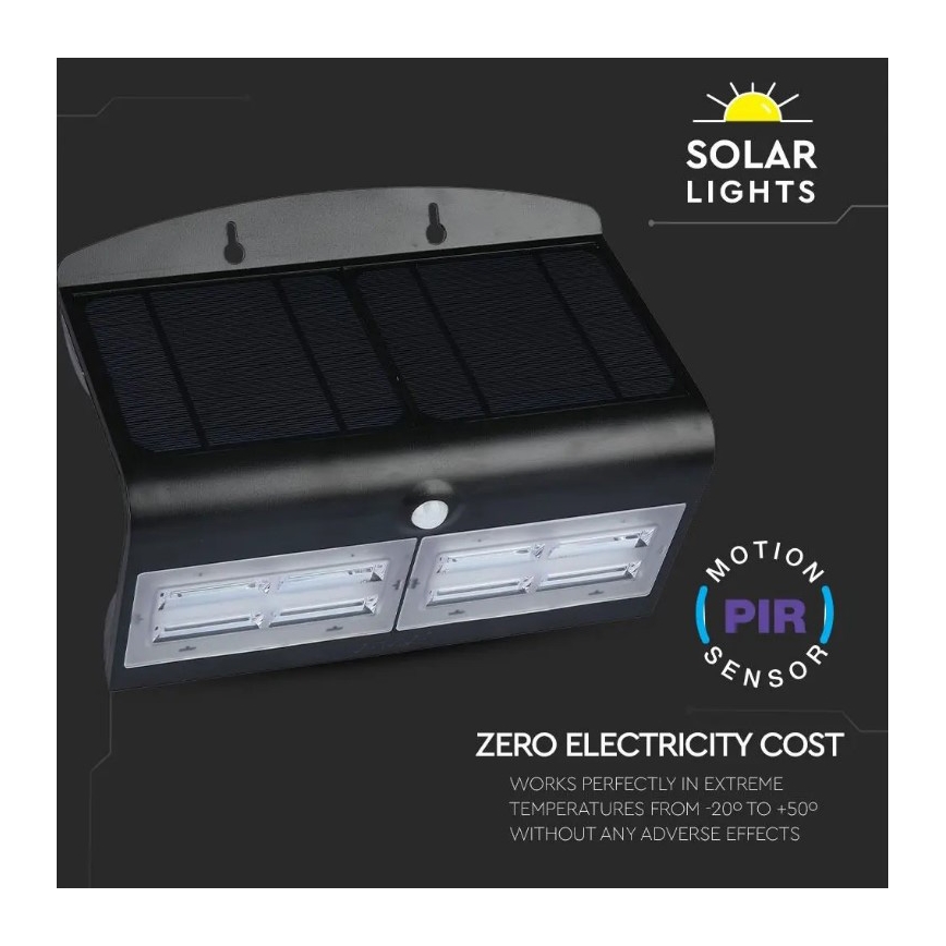 LED aurinkokenno seinävalaisin anturilla LED/7W/3,7V 4000K IP65 musta