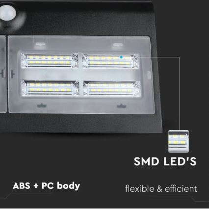 LED aurinkokenno seinävalaisin anturilla LED/7W/3,7V 4000K IP65 musta