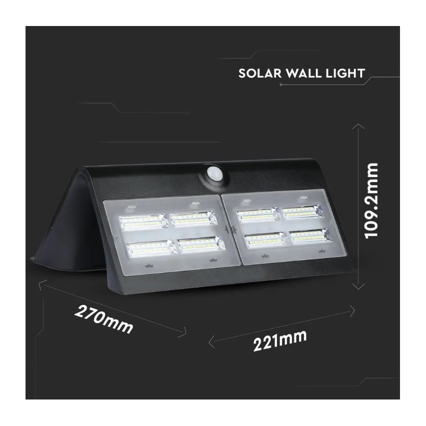 LED aurinkokenno seinävalaisin anturilla LED/7W/3,7V 4000K IP65 musta