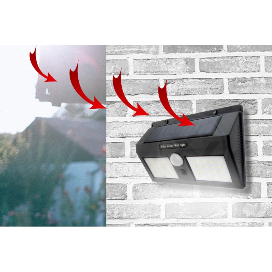 LED-aurinkokenno seinävalaisin sensorilla LED/1,2W/3,7V IP54