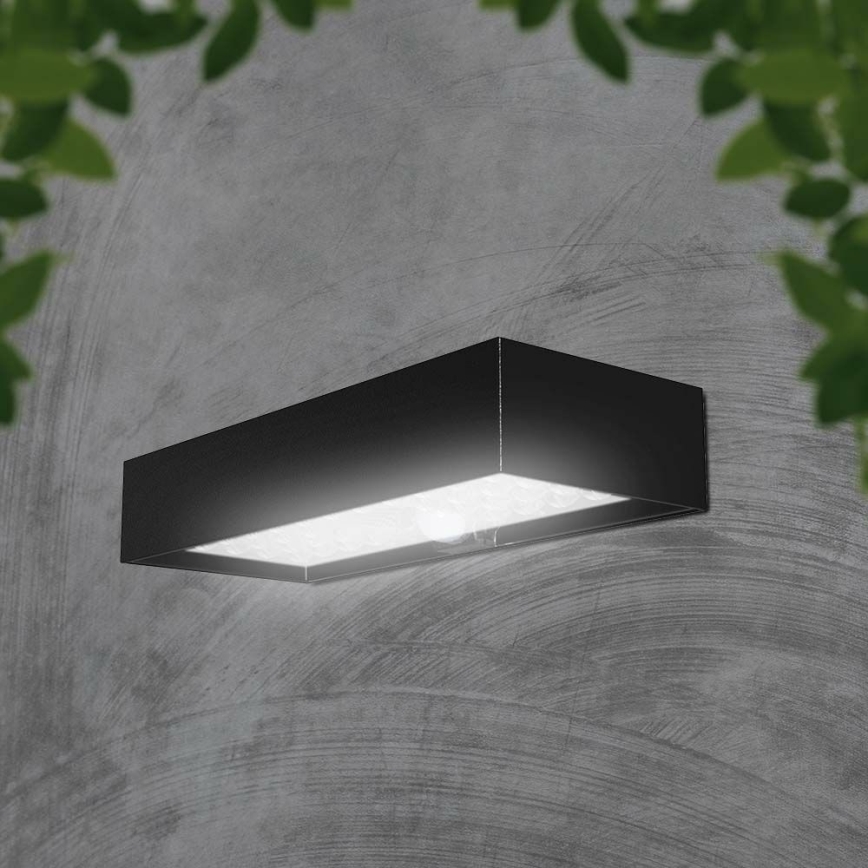 LED aurinkokenno seinävalo anturilla LED/6W/3,7V IP65 4000K musta