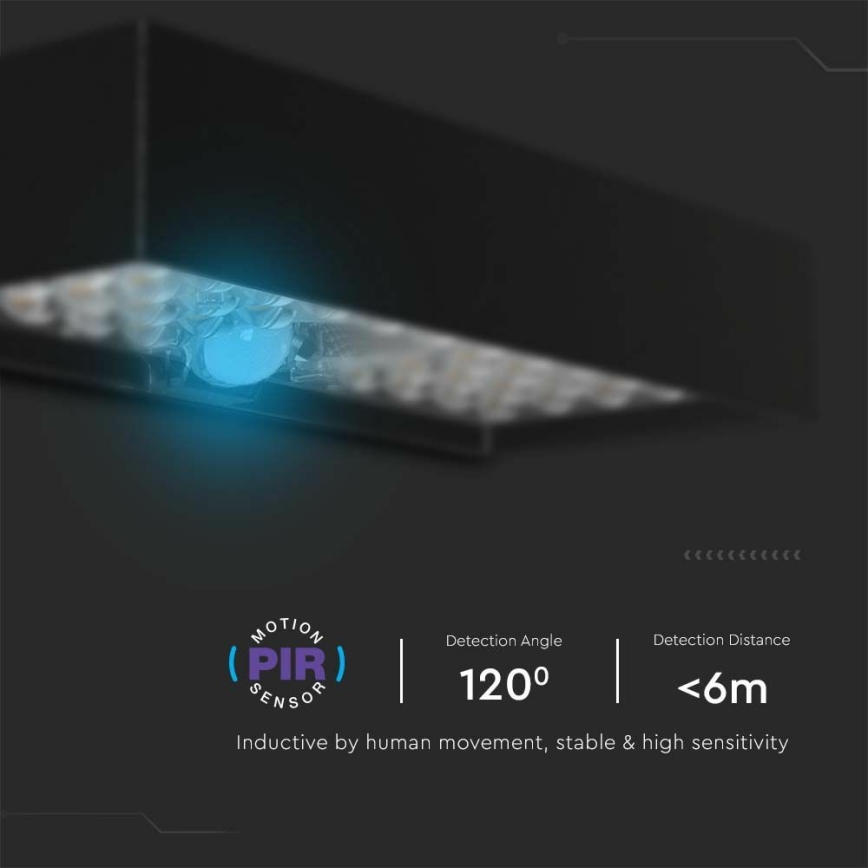 LED aurinkokenno seinävalo anturilla LED/6W/3,7V IP65 4000K musta