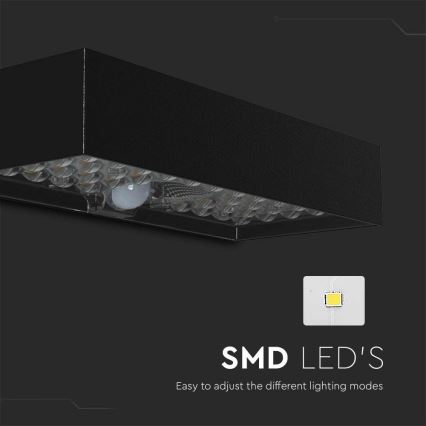 LED aurinkokenno seinävalo anturilla LED/6W/3,7V IP65 4000K musta