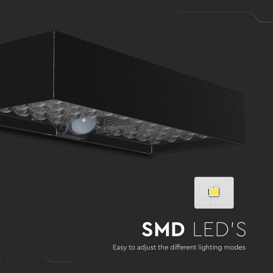 LED aurinkokenno seinävalo anturilla LED/6W/3,7V IP65 4000K musta