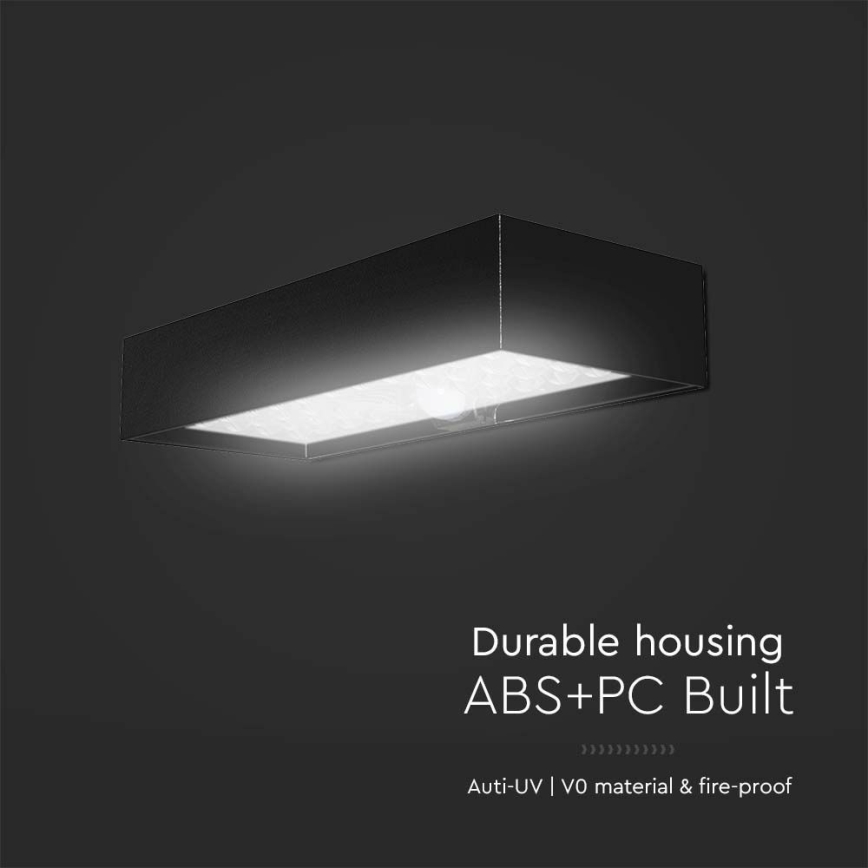 LED aurinkokenno seinävalo anturilla LED/6W/3,7V IP65 4000K musta