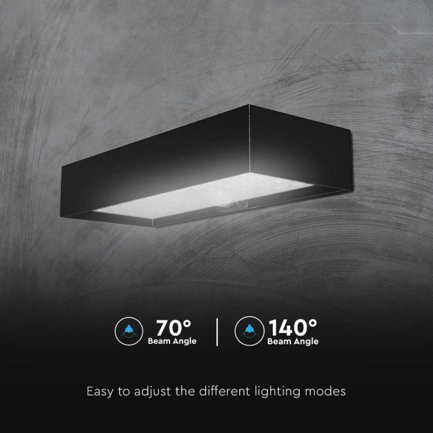 LED aurinkokenno seinävalo anturilla LED/6W/3,7V IP65 4000K musta