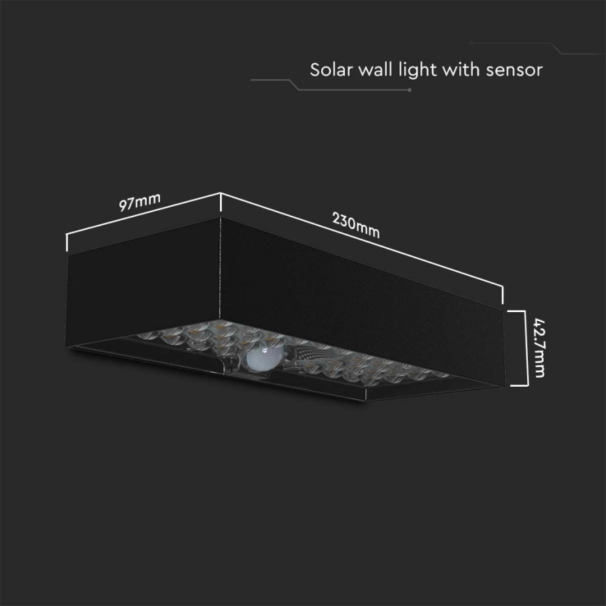 LED aurinkokenno seinävalo anturilla LED/6W/3,7V IP65 4000K musta