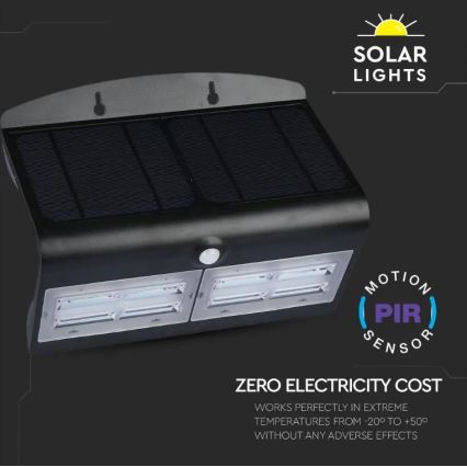 LED aurinkokenno seinävalo anturilla LED/7W/3,7V 4000K IP65 musta