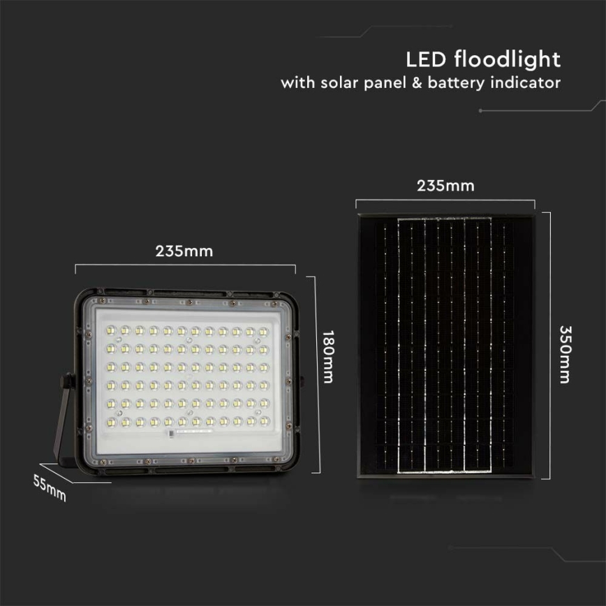 LED Ulkotila himmennettävä aurinko valonheitin LED/15W/3,2V IP65 4000K 12000 mAh musta + kauko-ohjaus
