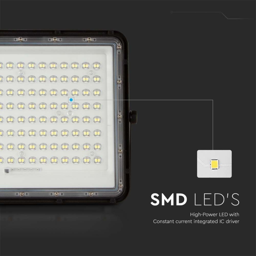 LED Aurinkokenno ulkovalonheitin LED/200W/3,2V 4000K musta IP65 + kauko-ohjaus