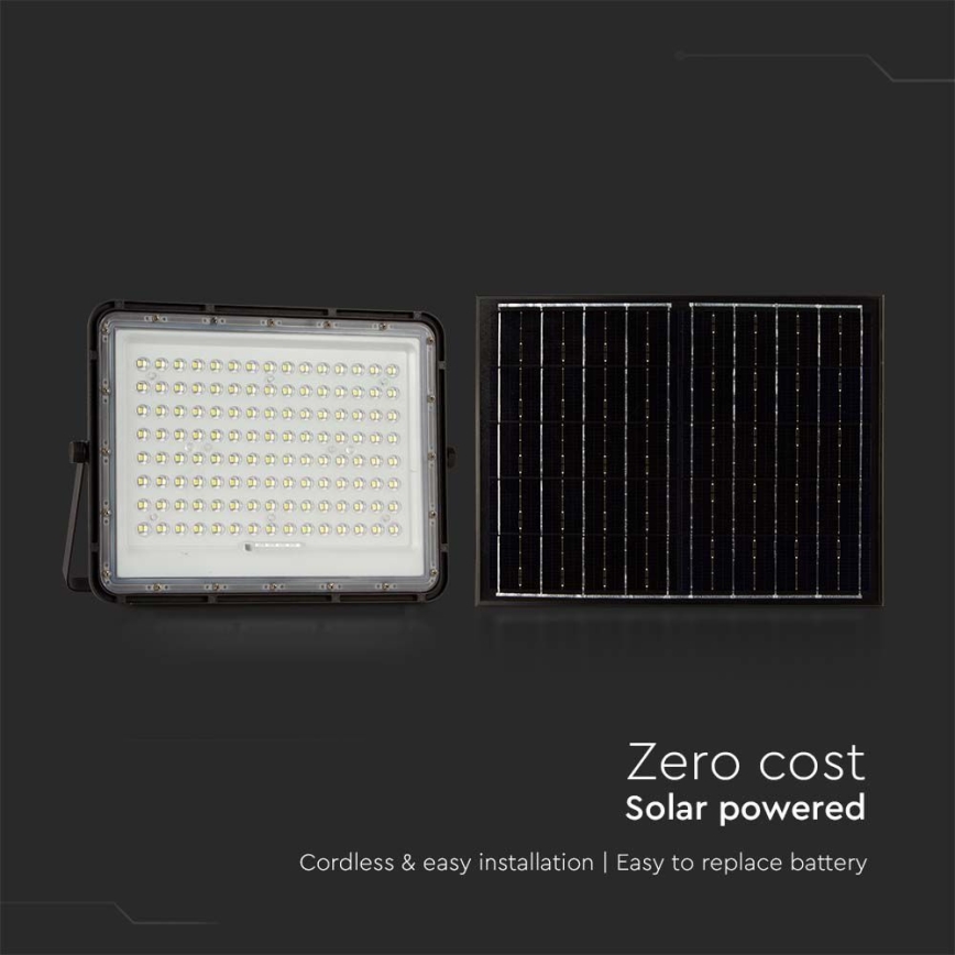 LED Aurinkokenno ulkovalonheitin LED/200W/3,2V 4000K musta IP65 + kauko-ohjaus