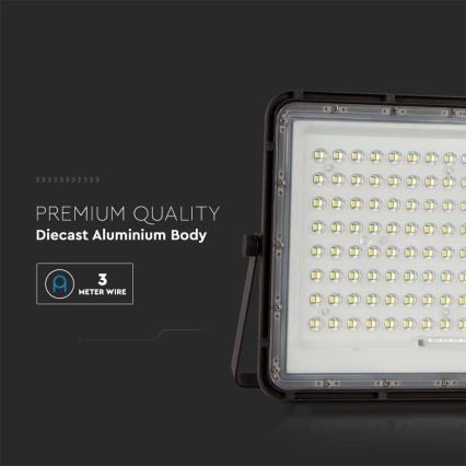 LED Aurinkokenno ulkovalonheitin LED/200W/3,2V 4000K musta IP65 + kauko-ohjaus