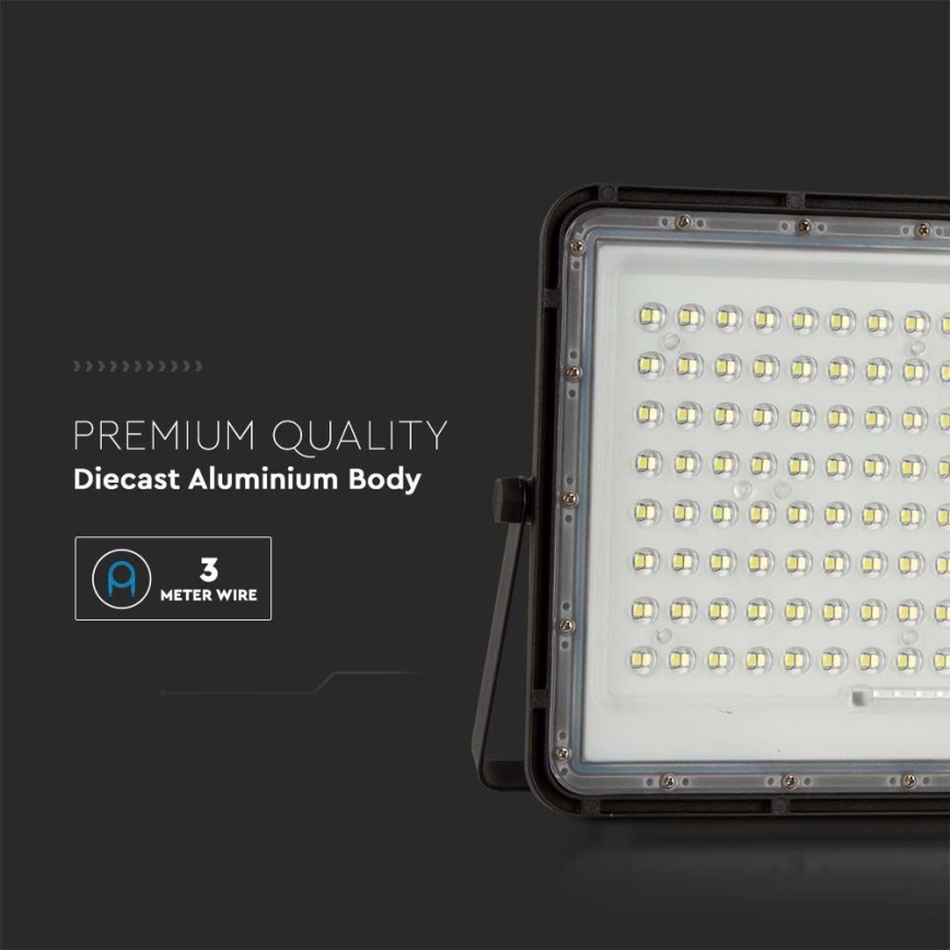 LED Aurinkokenno ulkovalonheitin LED/200W/3,2V 4000K musta IP65 + kauko-ohjaus