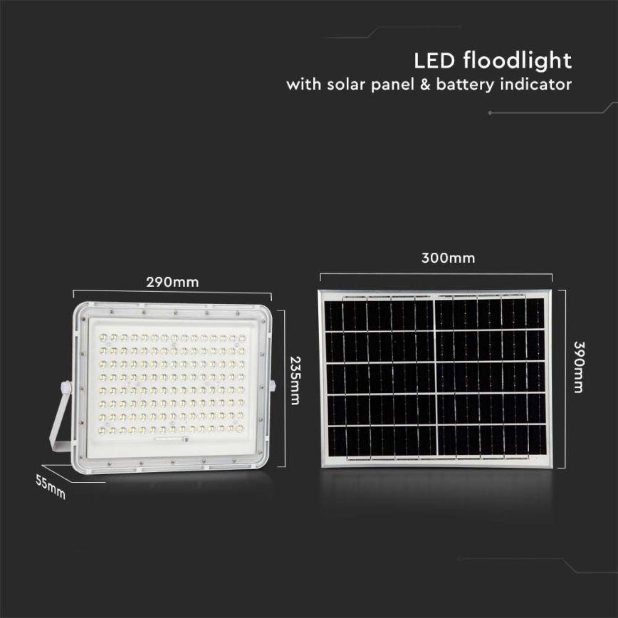 LED Aurinkokenno ulkovalonheitin LED/20W/3,2V 6400K valkoinen IP65 + kauko-ohjaus