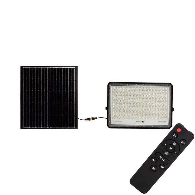 LED Aurinkokenno ulkovalonheitin LED/30W/3,2V 4000K musta IP65 + kauko-ohjaus