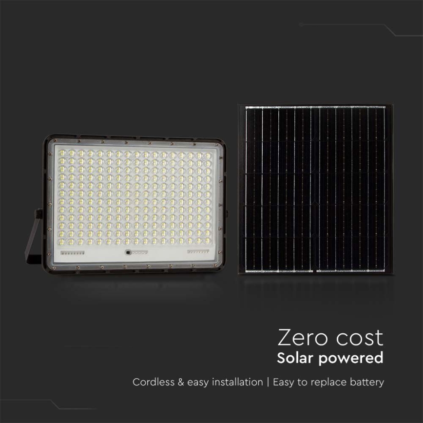 LED Aurinkokenno ulkovalonheitin LED/30W/3,2V 4000K musta IP65 + kauko-ohjaus