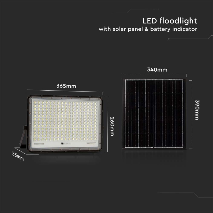 LED Aurinkokenno ulkovalonheitin LED/30W/3,2V 4000K musta IP65 + kauko-ohjaus